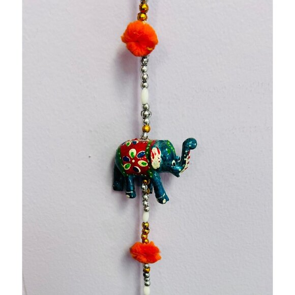 Indian Painted Boho Elephant String with Bell Charm, Colorful Home Decor Accent - Picture 6 of 6